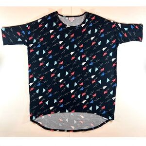 LuLaRoe Irma Tunic Paper Airplane Americana Red White Blue Fourth Of July Medium